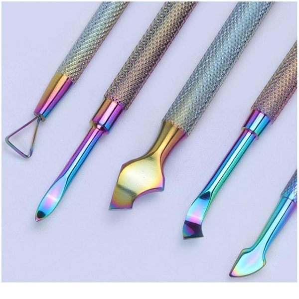 

21 style rainbow stainless steel nail cuticle pusher tweezer nail art files uv gel polish remove manicure care groove cl qylnms