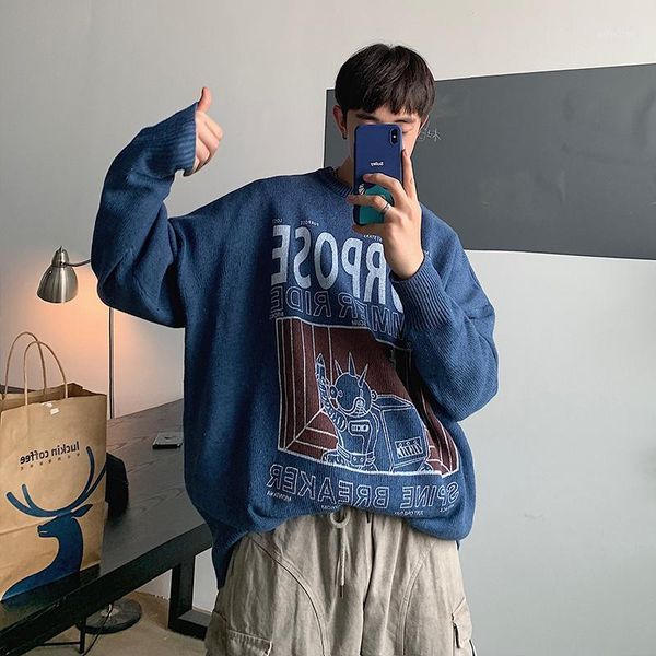 

2019 autumn and winter new youth popular printed pullover couple fashion casual loose round neck sweater gray / brown -xl1, White;black