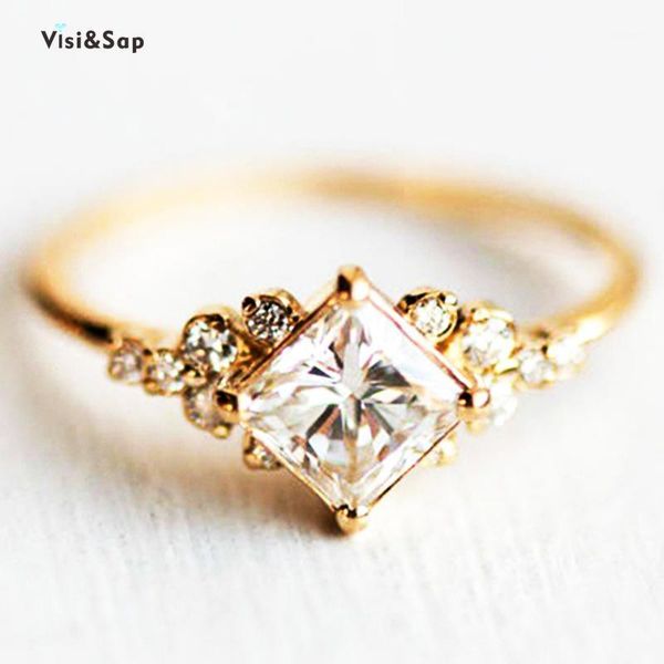

visisap simple inlaid square zircon rings for women europe america yellow gold color engagement ring dropshipping b23421, Slivery;golden