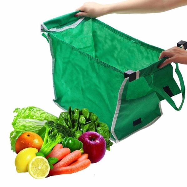 

foldable non-woven large bag fabric capacity shoppinggreen reusable supermarket clip to cart grocery grab shopping bags