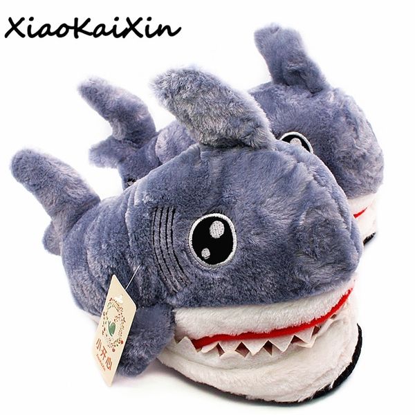 

winter super animal funny shoes for men and women warm soft bottom home&house indoor floor shark shape furry slippers shallows 201215, Black