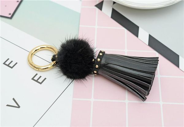 

leather tassels with mink fur ball key chain with one tassels for car keychain bag key ring jewelry eh812 h wmtkwb