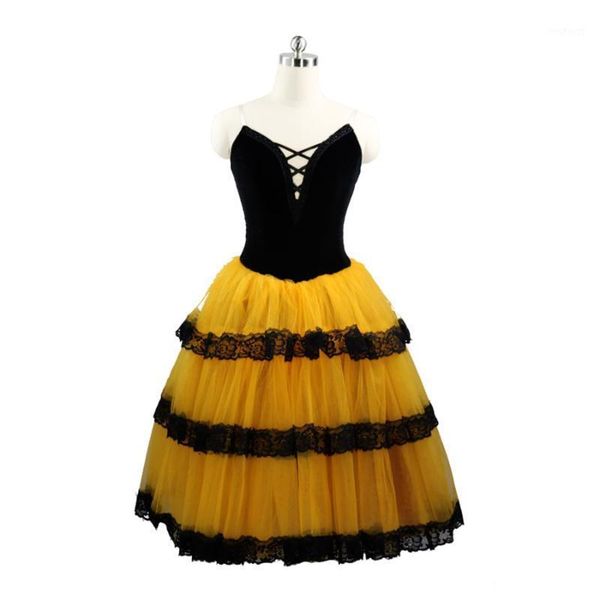 

girls ballet performance wear yellow professional long romantic tutu1, Black;red
