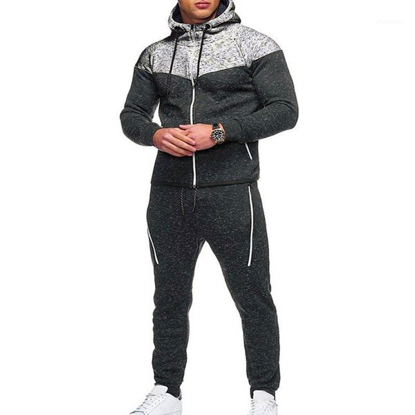 

litthing hooded autumn winter men sets new brand men patchwork print pullover hoodies +sweatpants two pieces set tracksuit1, Gray