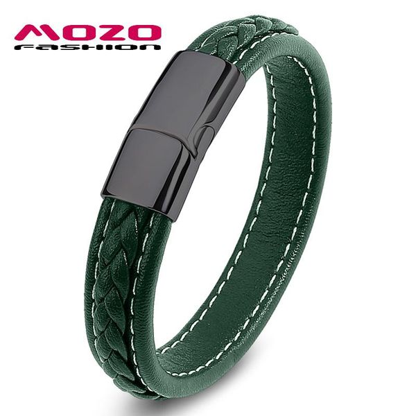 

new fashion punk men's jewelry braided leather bracelet women handmade bangles trendy stainless steel clasp male wrist band bbyukm, Golden;silver