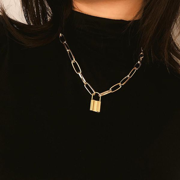 

рок choker lock ожерелье слоистая цепь на шее с замком панк ювелирные изделия ключ заголовок кулон ожерелье для женщин подарок, Silver