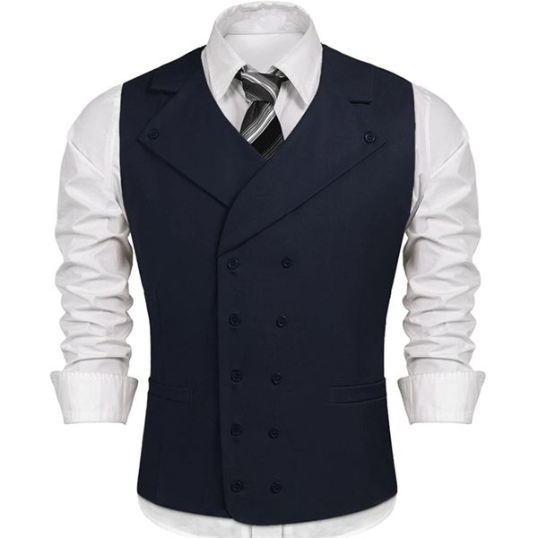 

double breasted casual vest for men notched lapel custom waistcoat single one piece wedding male suit waist coat fashion clothes 201106, Black;white