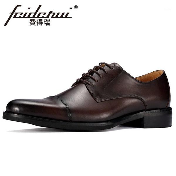 

new vintage genuine leather men's wedding oxfords pointed toe laces man party flats cap toe handmade derby welted shoes mlt681, Black