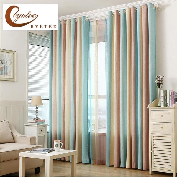 

curtain & drapes [byetee] fresh stripes half shading grade heavy linen cotton custom curtains living room bedroom bay window