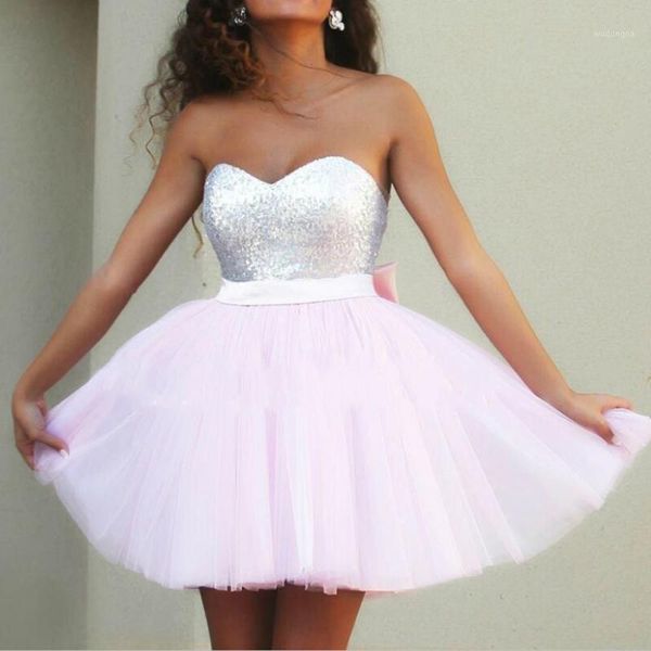 

new plus size women sweet tube evening mini dress lady mesh sequin dress strapless backless bow-knot short party1, Black;gray