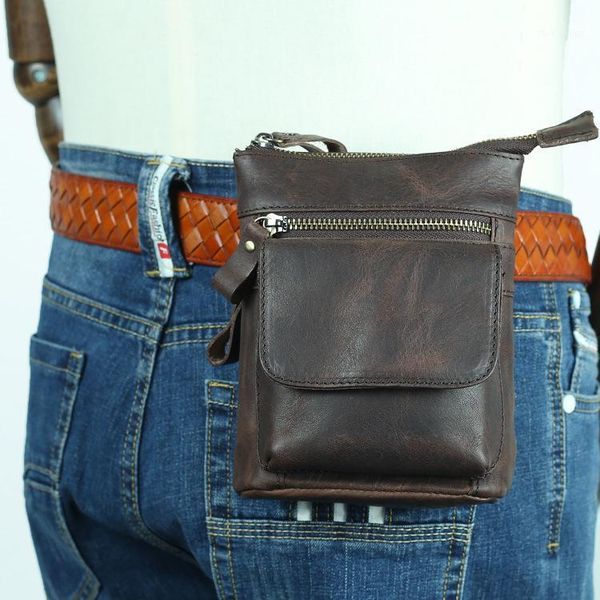 

waist bags men's chest bag simple retro versatile casual genuine leather men purse cellphone packs male small1
