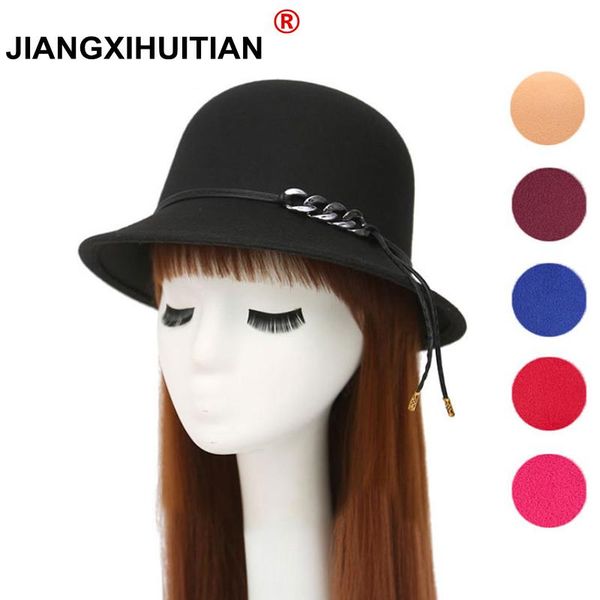 

2017 европа англия корейский осень зимние женские fedora caps vintage sun hats для женщин share brim шерсть войлочная шляпа для женщин jllgx, Black;white