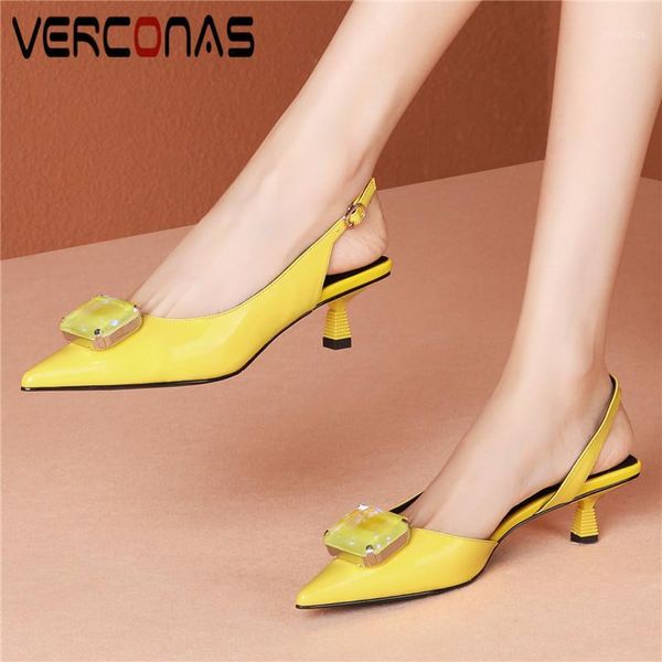 

verconas women thin heels slippers pointed toe charming genuine leather high heels sandals working shoes summer shoes woman1, Black
