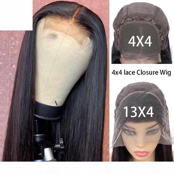 

4x4 lace closure wig remy peruvian straight lace front wig human hair pre plucked 30 inch transaprent 150% density, Black;brown