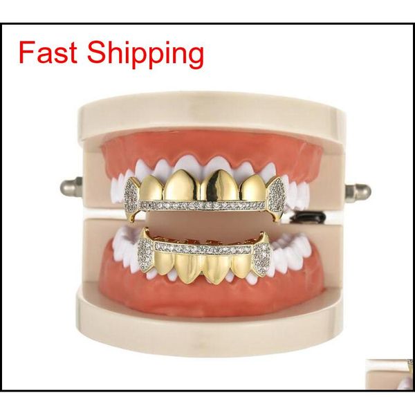 

fashion cubic zirconia gold teeth grills hiphop rocker halloween iced out caps bottom fang gri qyluir bdefashion, Silver