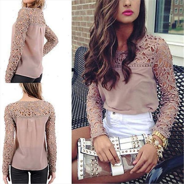 

autumn basic shirt fashion mesh 2021 women lace blouse shirt long sleeve casual clothes, White