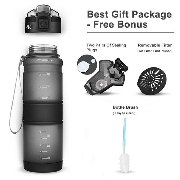 ZORRI Spor Su Şişeleri BPA-Ücretsiz Tritan Flask Gym Anti-Güz Sızdırmaz 500ml / 1000 ml CE / AB Drinkware Shaker Yoga İçecek Şişesi 201106