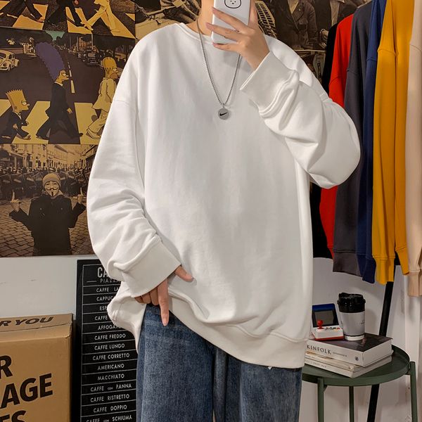 

свитер сплошной цвет с длинным рукавом мужская корейская свободная повседневная вертикальная мода бренд net red красивый газовый футболк, Blue