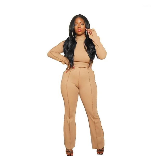 

piece sets stand collar long sleeve crop high waist pants ladies casual clothes women stretch two, White