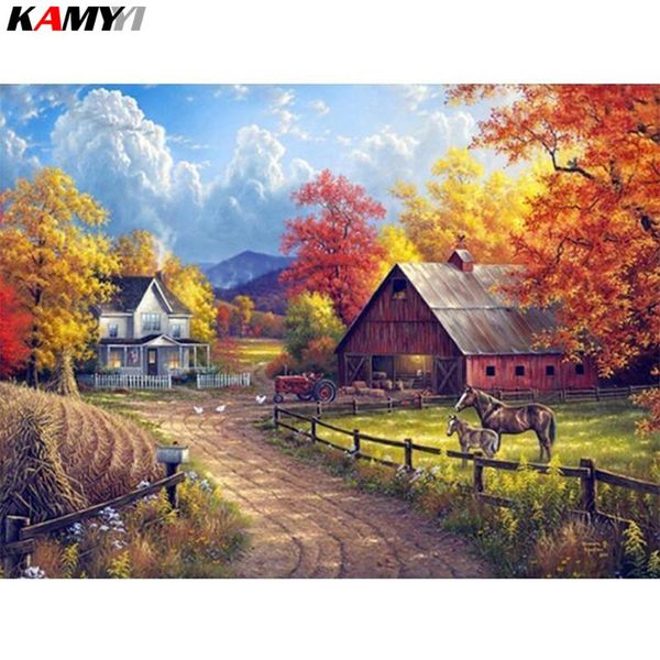

diamond embroidery landscape farm 5d diy diamond painting autumn scenery mosaic full square rhinestones cross stitch xy1