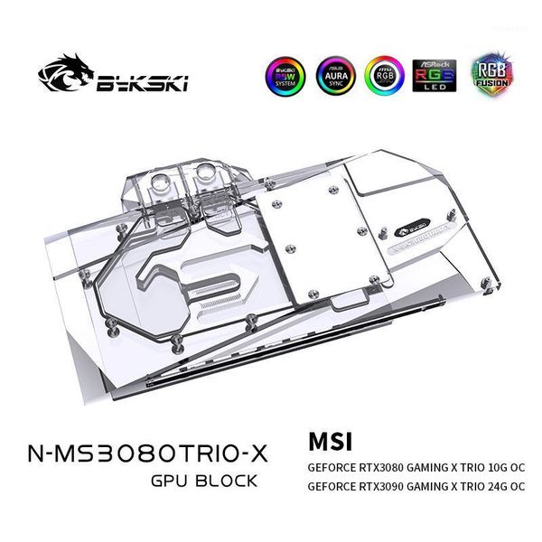 

bykski gpu water cooling block for msi rtx 3080 3090 gaming x trio, graphics card liquid cooler system, n-ms3080trio-x1