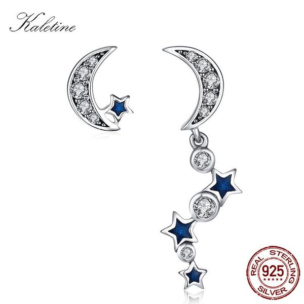 

kaletine moon earring crescent moon stars stud earrings 925 sterling silver earrings blue star for women jewelry bijoux klte035, Golden;silver