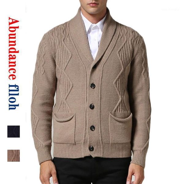 

men's sweaters autumn winter men's british retro jacquard sweater jacket business casual solid color v-neck wool knitted cardigan, White;black
