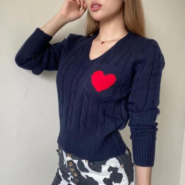 

women's sweaters fashion kawaii women love pocket knit sweater 2021 autumn v-neck twist long sleeve pullover warm winter clothe, White;black