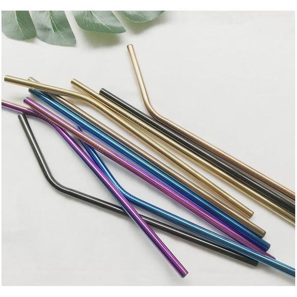

reusable stainless steel 304 colored drinking straws bent and straight metal colored stra jlluau home003