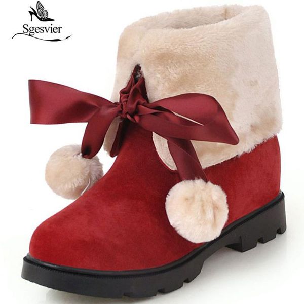 

sgesvier women snow boots thick heel winter shoes flock ankle boots female fashion lace up basic warm fur snow casual shoes b835, Black