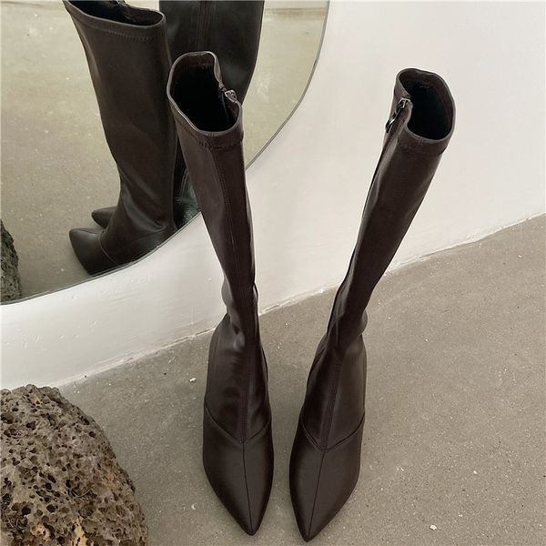 

2020 mulheres joelho couro feminino fetish zper cavaleiro botas elegantes senhora stilettos baixo sapatos de salto alto bege 9y7y, Black