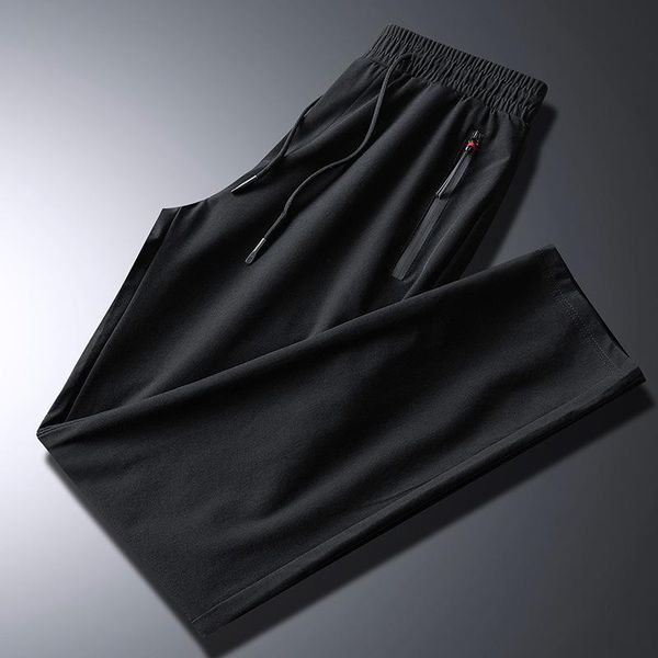 

2021 summer men's ice silk casual pants quick dry elasticity thin breathable long trousers plus size 7xl 8xl sweatpants male, Black
