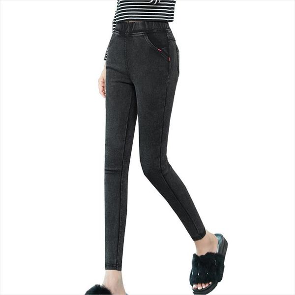 

stretch plus size women pencil pants cotton trousers 2019 new pocket trousers slim jeggings denim skinny, Black;white