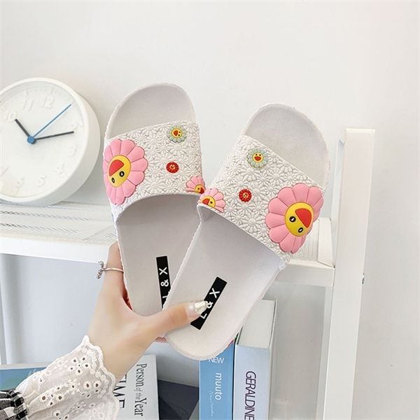 

women slippers cute murakami sunflower flat flip flops fashion colorful sunflower pattern home shoes pvc women beach slippers y1120, Black