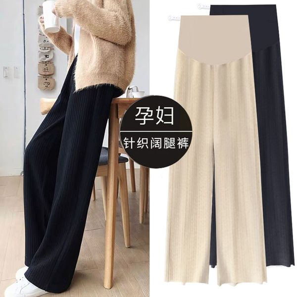 

pregnant women's knitted wide leg wear pants in spring and autumn, White