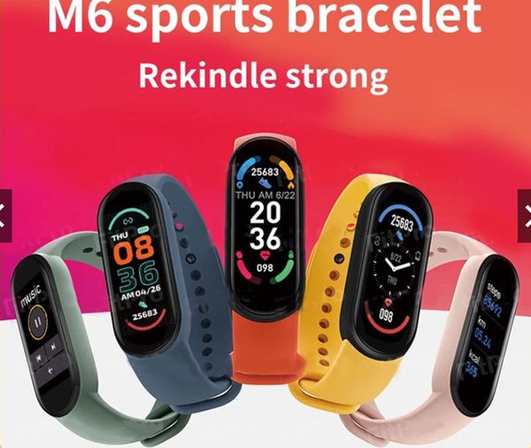 M6 pulseira inteligente relógio homens fitness pulseira mulheres rastreador de esportes smartwatch jogar banda de música para adriod ios