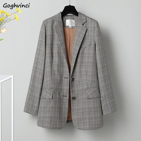 

women long sleeve blazers oversize 4xl single breasted plaid casual outwear notched korean-style elegant fashion student ulzzang, White;black