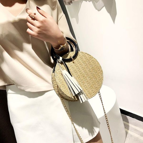 

clutch bags personalized women's bag of small round straw woven shoulder simple chain messenger crossbody for women