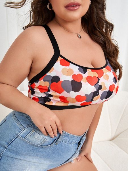 

plus heart pattern bra 24ju#, Black;white