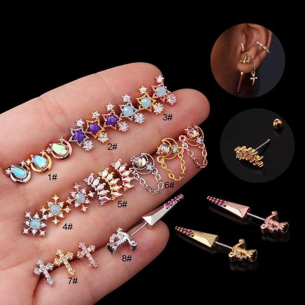 

1piece piercing stud earrings for women 2021 trendy stainless steel diameter 0.8mm cross snowflake earring gift for the new year, Golden;silver