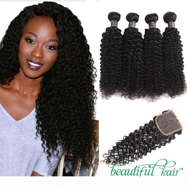 

mongolian kinky curly hair bundles with closure 9a brazilian virgin hair with closure human hair deep water wave loose wave with closure, Black