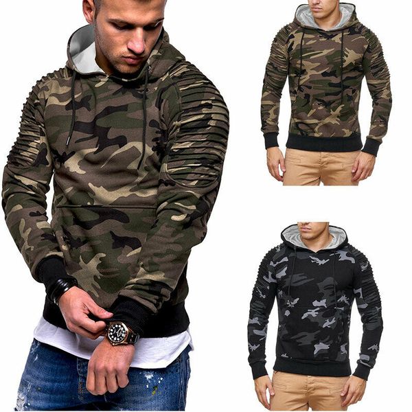 

men's hooded hoodie winter warm camouflage jacket coat sweatshirt autumn outwear kg-186, Black