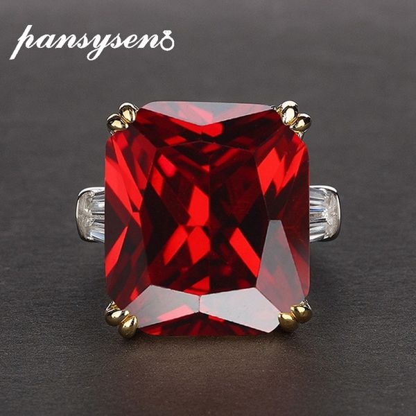 

pansysen 3 colors red ruby amethyst gemstone rings for women men s925 silver jewelry engagement ring size 5-12 wholesale gift 201006, Golden;silver