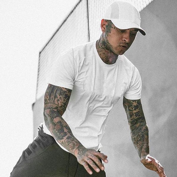 

new men bodybuilding compression t-shirts fitness gym short sleeve quick dry skinny jersey running sports clothing, Black;blue