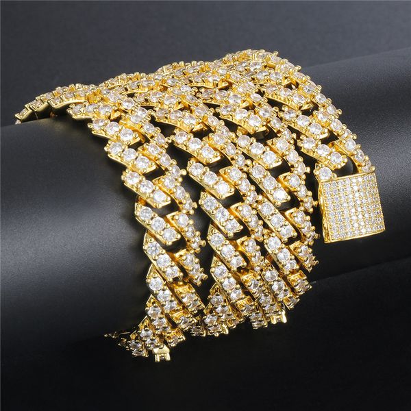 

12mm 18k yellow gold plated micro setting cz cuban chain necklace hip hop rapper street jewelry for men gift, Silver