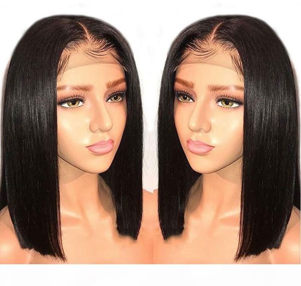 

13x1 613 blonde brazilian straight human hair bob wigs 6 - 16 inch remy short ombre bob lace front wigs for black women, Black;brown