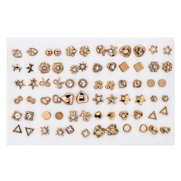 

cross-border explosions 36 pairs /18 pairs of small geometric earrings simple set plastic earrings women's diamond earrings wholesale, Golden;silver