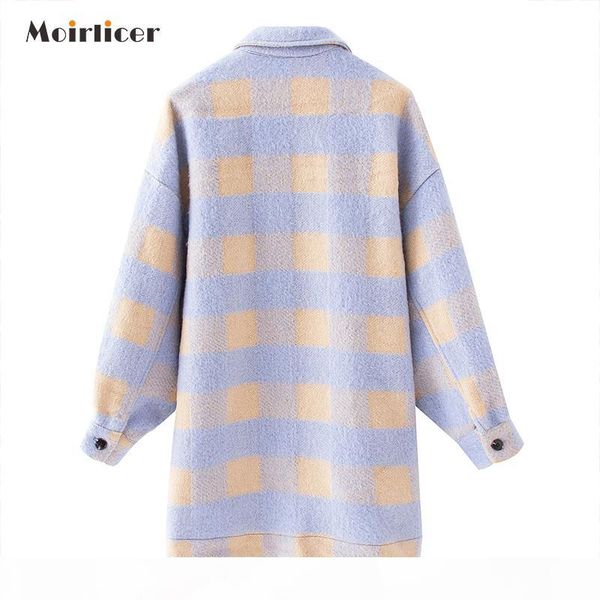 

vintage purple lattice long jacket coat plaid woolen shirt jack women 2020 spring shirt jacket oversized plus size women, Black;brown