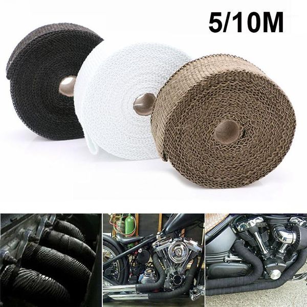 

thermal exhaust tape moto muffler heat wrap roll for motorcycle fiberglass heat shield tape titanium black white&stainless ties1
