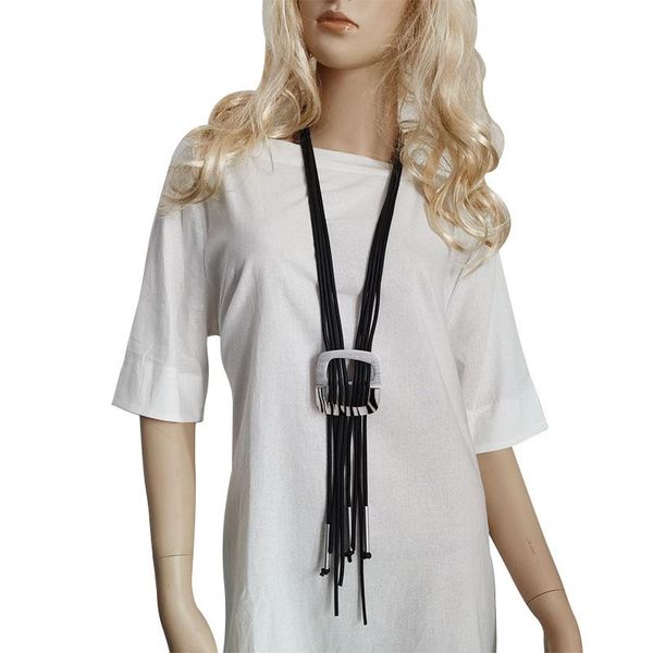 

chains yd&ydbz punk style zebra pattern multi layer leather long necklace women fashion square aluminum sheet jewelry necklaces gift, Silver